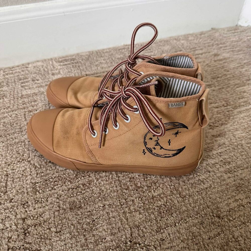 RARE BANGS Shoes Lunar High Top Sun & Moon Embroidered Women 7.5 / Men 6 Granola - Picture 2 of 7